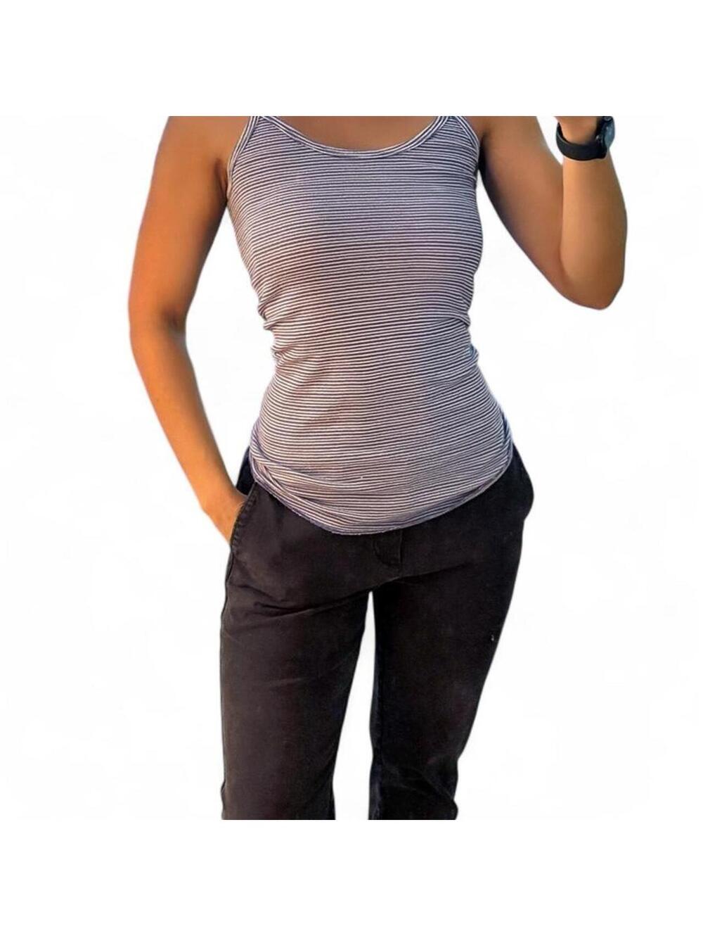 Urban Outfitters white/purple horizontal striped tank top- stretchy fit. Size M